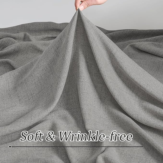 Grey Pinch Pleated Curtains 105 Inches Long 2 Panels, Soft Linen Textured Window Drapes for Bedroom Living Room Semi Sheer Light Filtering Back Tab with Hooks 70x105