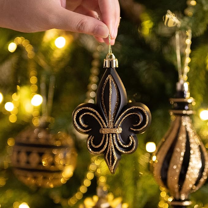 Valery Madelyn Ornaments for Christmas Trees, 60ct Black and Gold Shatterproof Christmas Tree Decorations, Luxury Hanging Ball Ornaments Bulk for Xmas Holiday Decor