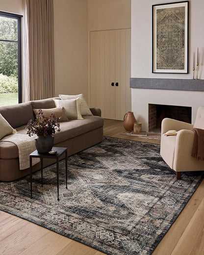 Loloi Amber Lewis Josie Collection JOS-04 Ink Earth 6'-0" x 9'-0" .13" Pile Height Low Profile Machine Washable Area Rug