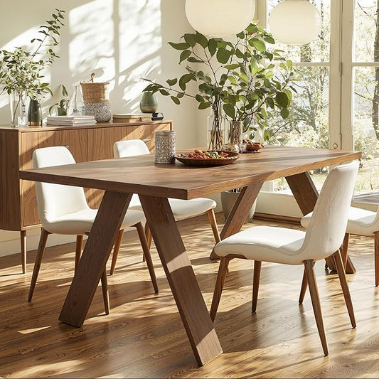Acanva Farmhouse Rectangular Dining Table for 6 People, Modern Mid-Century Walnut Kitchen Dinner Tables Furniture, Walnut