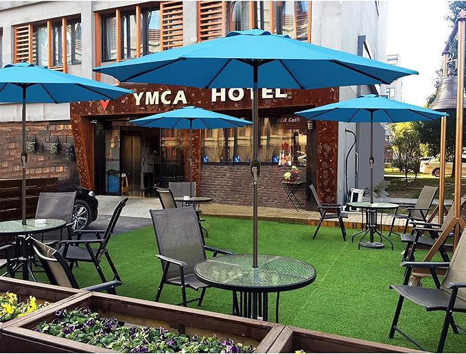 Blissun 9' Outdoor Patio Umbrella, Outdoor Table Umbrella, Yard Umbrella, Market Umbrella with 8 Sturdy Ribs, Push Button Tilt and Crank