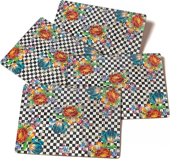 MACKENZIE-CHILDS Set of 4 Cork-Back Placemats, Hard-Finish Table Mats, Courtly Flower Market