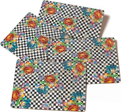 MACKENZIE-CHILDS Set of 4 Cork-Back Placemats, Hard-Finish Table Mats, Courtly Flower Market