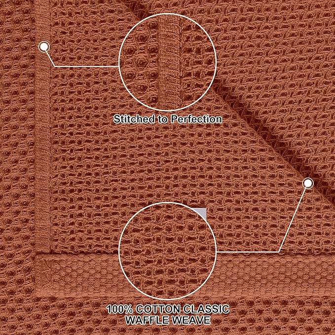 Homaxy 100% Cotton Kitchen Towels and Dishcloths Set, 12 x 12 Inches and 13 x 28 Inches, Set of 8 Bulk Kitchen Towels Set, Ultra Soft Absorbent Dish Cloths for Washing Dishes, Rust