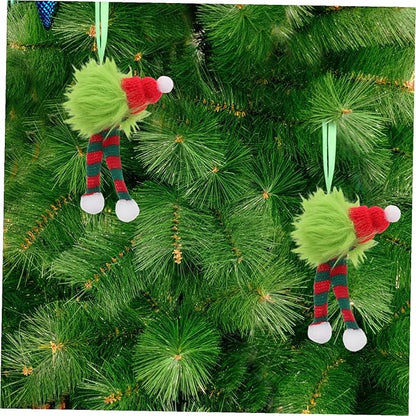 VILLCASE 6pcs Holiday Furry Christmas Decorations Plush Pom Pom Balls with Santa Hat and Striped Scarf Soft Long Plush Hanging Ornaments for Indoor Outdoor Seasonal Party Decor