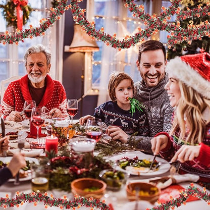 Christmas Garland Decorations 33 FT Red Green Christmas Tinsel Garland with Gingerbread Man Ornaments, Metallic Christmas Tree Garland Indoor Outdoor for Home Mantle Fireplace Xmas Holiday Party Decor