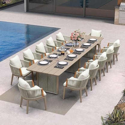 PURPLE LEAF Outdoor Dining Table Set for 12, Aluminum Outdoor Patio Table and Chairs Set with Olefin Cushions, 13 Pieces Patio Furniture Set for Garden or Deck, Beige