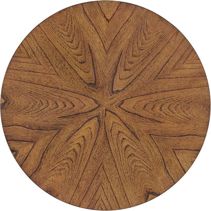 Martin Svensson Home LAX Retro Mid-Century Modern Round Wood Coffee Table with Lower Shelf, Cocktail Table for Living Room or Den. Caramel Brown with Walnut Brown Legs.