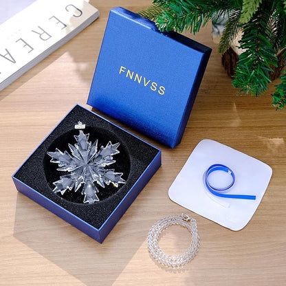 2025 Annual Christmas Ornaments Crystal Snowflake Star Clear White Faceted Crystal with Tone Metal Accents and Rayon Ribbon-New Year Christmas Tree Ornaments Crystals Sun Catcher Home Hanging Decor