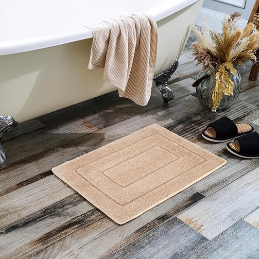 GRANNY SAYS Bathroom Rugs Non Slip, 16" x 24", Bath Rugs for Bathroom Washable, Bath Mats for Floor, Microfiber Bath Mat for Tub, Absorbent Bath Rugs for Shower Room, Khaki