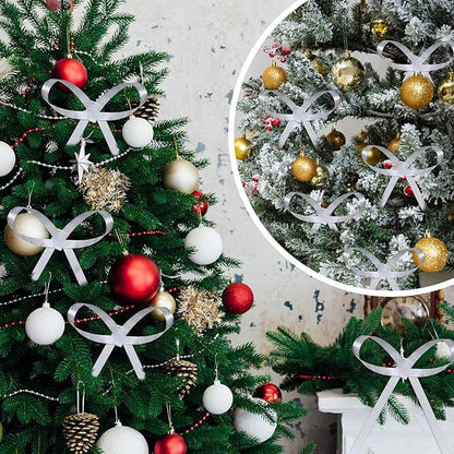 20 Pcs Christmas Metal Bow Ornaments with Clip, 5 x 6 Inch Christmas Bows Door Garland Decor Vintage Wreath Bow for Tree, Wreath, Gift Wrapping (20, White)