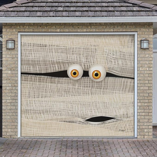 7' x 8' Mummy Halloween Single Garage Door Banner - Hauntingly Realistic Garage Decorations
