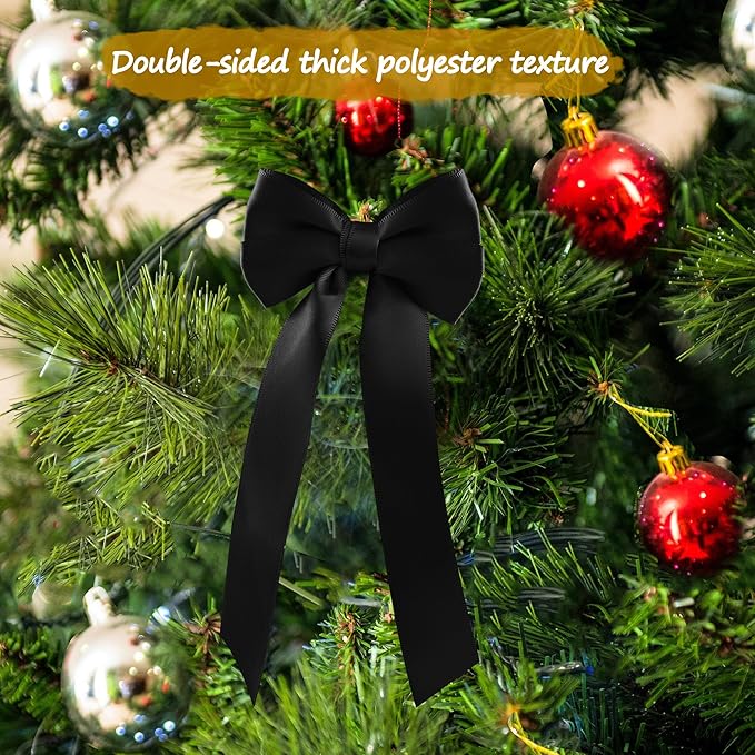 AYGXU 24pcs Christmas Bows Decor,premade Black Ribbon Bows for Christmas Tree Decorations,Double-Sided Ribbon Bow,Bows for Gift Wrapping,Bag Ties Twists