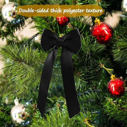 AYGXU 24pcs Christmas Bows Decor,premade Black Ribbon Bows for Christmas Tree Decorations,Double-Sided Ribbon Bow,Bows for Gift Wrapping,Bag Ties Twists