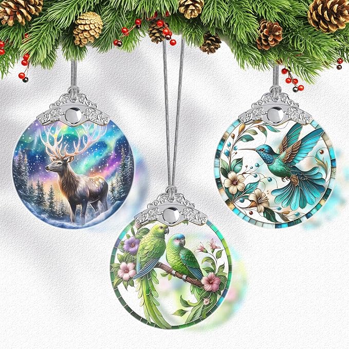 Parrot Ornaments for Christmas Tree, Stained Glass Christmas Ornaments and Xmas Tree Decorations, Gift Exchange