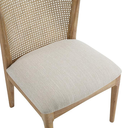 Christopher Knight Home Lilia Dining Chairs Set of 2, Modern Dining Chair with Fabric Upholstery, Rubberwood Frame Kitchen Chairs with Cane Webbing, Extra Seat for Dining Room, Beige + Natural