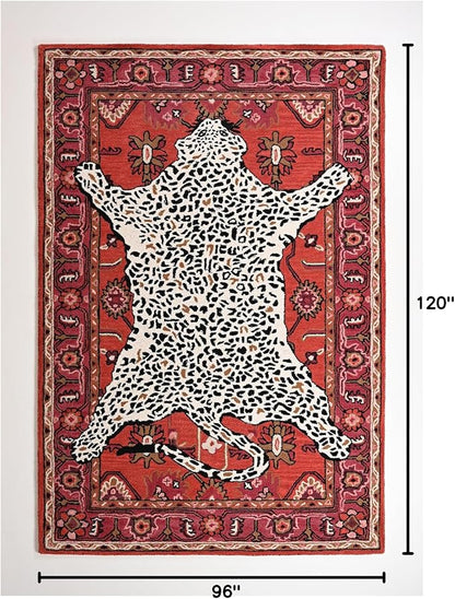 Handmade Leopard Wool Area Rug with Traditional Oushak Motif – Exquisite Animal Print Cheetah Rugs for Living Room, Bedroom | Plush Texture, Vintage Style, Thick & Durable Carpet (Rust, 9' x 12')