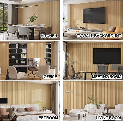 8-Pack WPC Slat Wall Panels - 3D Wall Panels, Water-Proof and Easy Installation, Accent Slat Wall Paneling for Living Room, Office, Teak, 96 x 6.6 Inch