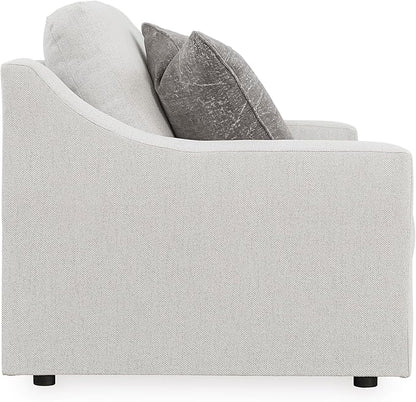 Signature Design by Ashley Maitelynn Contemporary Loveseat with Accent Pillows, Reversible Cushions and Sloped Arms, Light Gray