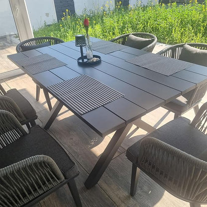 PURPLE LEAF 7 Pieces Patio Dining Table Set Wicker Outdoor Furniture Rectangular Table and Chairs Set for Garden Deck Aluminum Frame Backyard Kitchen Set, Cushions and Pillows Included Grey