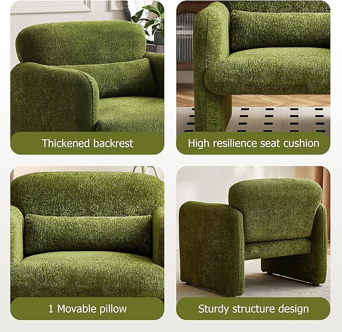 33.86" Accent Chairs, Modern Upgrade Sherpa Fabric Arm Chair Comfy Upholstered Armchair Leisure Single Sofa Chair with a Waist Pillow for Bedroom, Office and Living Room