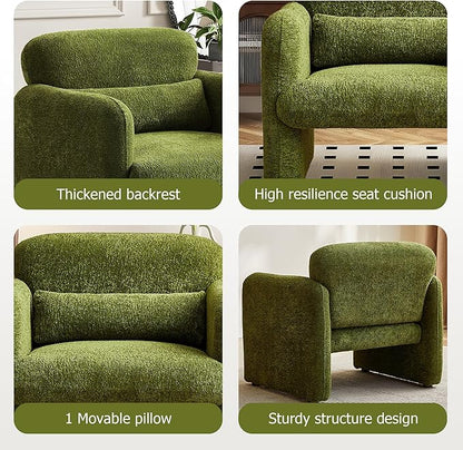 33.86" Accent Chairs, Modern Upgrade Sherpa Fabric Arm Chair Comfy Upholstered Armchair Leisure Single Sofa Chair with a Waist Pillow for Bedroom, Office and Living Room