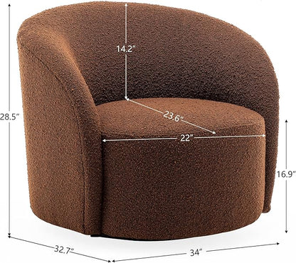 KINWELL 34" W Mid Century Modern Swivel Barrel Chair, Round Upholstered Boucle Swivel Accent Chairs, No Assembly Chair for Living Room Bedroom Reading Apartment Lounge Nursery