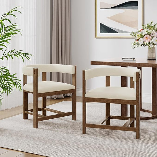 Christopher Knight Home Set of 2 Arley Modern Fabric Upholstered Dining Sturdy Wooden Kitchen Side Chair with Ergonomic Backrest and Footrest, Soft Padded Barrel, Beige+Walnut