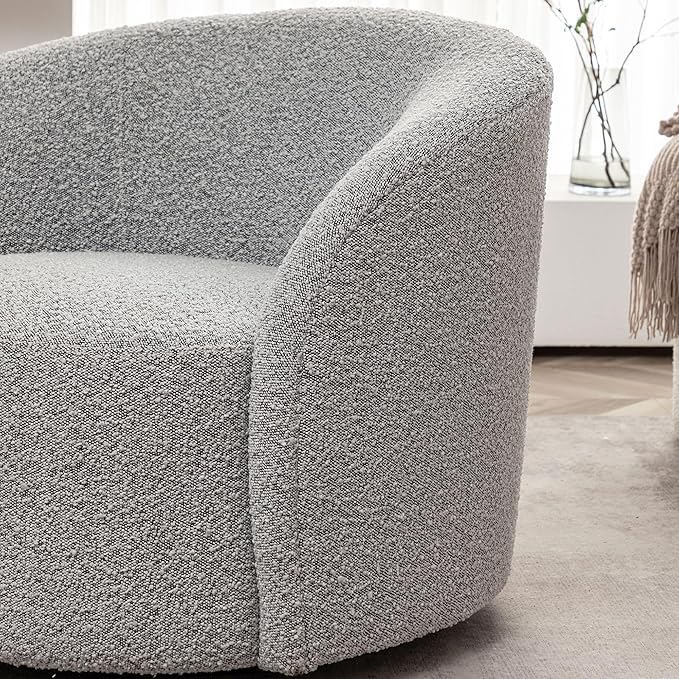 KINWELL 34" W Swivel Barrel Chair Set of 2, Mid Century Modern Round Upholstered Boucle Swivel Accent Chairs, No Assembly Chair for Living Room Bedroom Reading, Black White