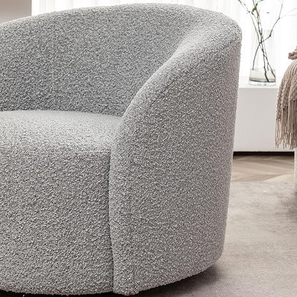 KINWELL 34" W Swivel Barrel Chair Set of 2, Mid Century Modern Round Upholstered Boucle Swivel Accent Chairs, No Assembly Chair for Living Room Bedroom Reading, Black White