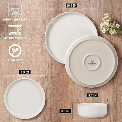 HaWare Stoneware Dinnerware Sets, 24-Piece Plates and Bowls Set for 8, Dishes Set for Home Restaurant, Speckled Milky White