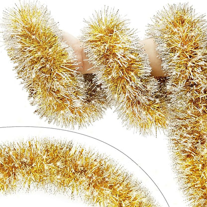 33FT Gold Tinsel Christmas Garland Metallic Twist Shiny Garland for Christmas Tree Decorations, Xmas Holiday Hanging Garland for Home Indoor Outdoor Party Supplies Decor (Gold)
