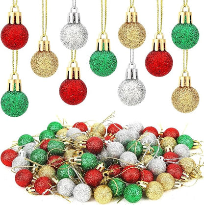 Jansun 60PCS Christmas Mini Balls Ornaments Miniature Xmas Tree Hanging Decorations Small Vintage Glitter Balls for Holiday Party Outdoor Indoor DIY Craft Decor Supplies (Glitter Surface) ﻿