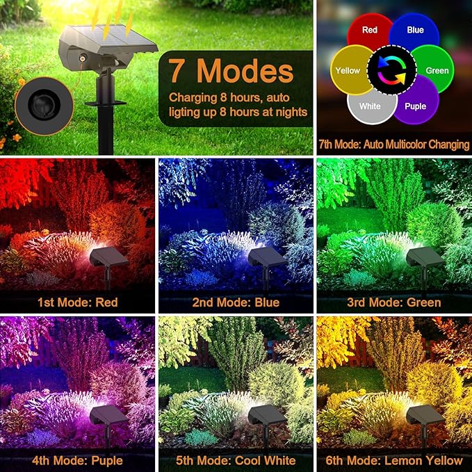 WELALO Solar Color Changing Spot Lights Outdoor, Waterproof Solar Halloween Lights, 7 Modes Multicolor RGB Landscape Spotlight for Garden Yard Driveway Lawn Patio Pathway Christmas Decorations 2 Pack