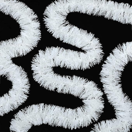 WILLBOND 50 ft Christmas Tinsel Garland Metallic Tinsel Twist Garland Christmas Tree Decorations New Year Wedding Birthday Hanging Decorations Party Supplies, 3 Inch(White)