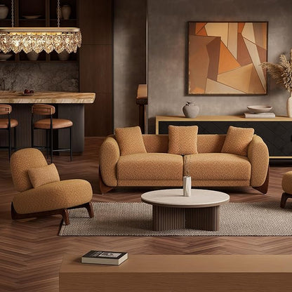 Morden Fort 2 Piece Boucle Sofa Set, Modern Upholstered Couches Sofas Set Durable Comfy Boucle Pet-Friendly, Armless Cchair & 3-Seater Sofa Sets for Living Room Bedroom Apartment, Toffee Orange