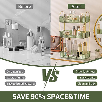 3 Tier Bathroom Organizer Countertop Makeup Perfume Skincare Organizer for Bathroom Dresser Vanity (Green)