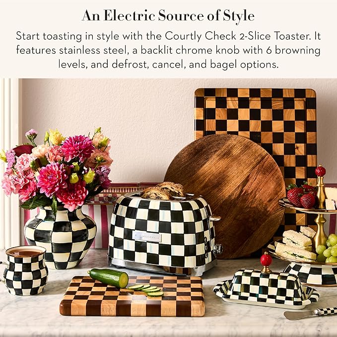 MACKENZIE-CHILDS 2-Slice Toaster, Decorative Toaster for Kitchen, Black-and-White Courtly Check