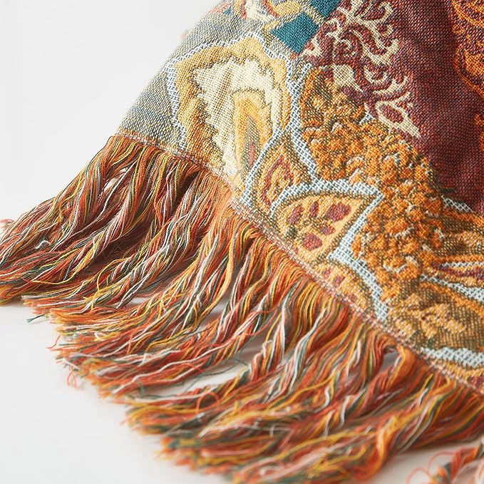 Boho Throw Blanket 100% Cotton Woven Ultra Soft 4-Layer Muslin Quilt Farmhouse Bed Blanket Cover 80"x90", Patchwork Floral