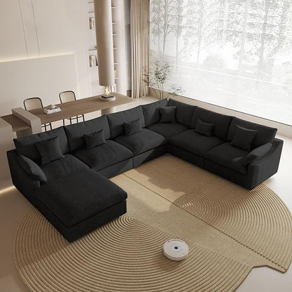 Cloud Couch for LivingRoom,153" U Shaped Modular Sectional Couch with Storage Ottoman,Down Filled 7 Seater Convertible Sleeper Sofa Bed Oversized Furniture,Black