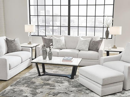 Signature Design by Ashley Maitelynn Contemporary Sofa with Accent Pillows, Reversible Cushions and Sloped Arms, Light Gray