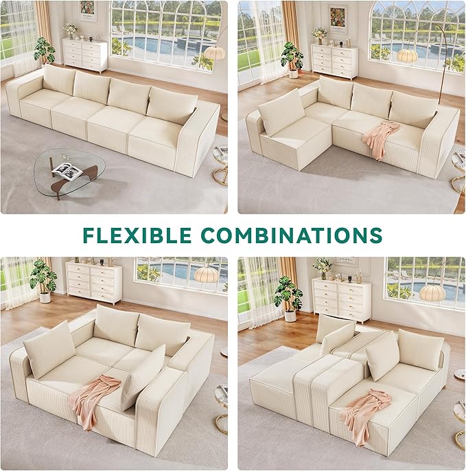 YITAHOME Oversized Cloud Sectional Couch: Deep Modular 4-Seat Sofa with 4 Pillows, Luxurious Corduroy Upholstered Couches for Living Room, Bedroom, Apartment, Office, No Assembly Required, Milky White