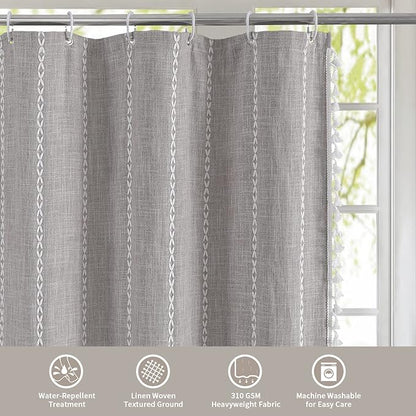 MitoVilla Grey Small Stall Shower Curtain 36 x 72, Half Size Narrow Polyester Linen Fabric Shower Curtains for Boho Farmhouse Bathroom Decor, Wrinkle Resistant Cloth Shower Curtain