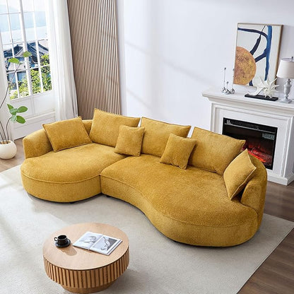 125'' Modern Curved Cloud Sofa Luxury Living Room 5 Seater Combo Sofa Cloud Curve Design Mid Century Upholstered Sofa with Ottoman for Living Room Bedroom Apartment (Boucle+Left Facing, Yellow)