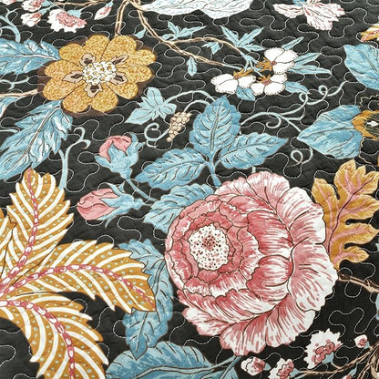 Lush Decor Sydney Reversible Cotton Quilt Set Queen 3 Piece Bedding, Black Blue