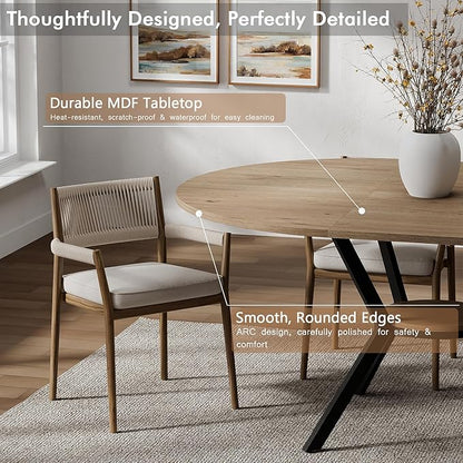 42"-58" Extendable Round Dining Table for 4-6, Kitchen Oval Table with Hidden Leaves & Storage Shelf, Space Saving Modern Design with Sturdy Metal Legs for Kitchen, Dining Room & Small Apartments