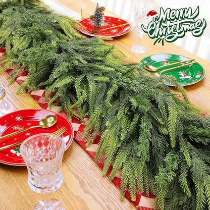 9Ft by 10 Inch Christmas Norfolk Pine Garland,Real Touch Garlands with Norfolk Pine&Cedar Branches,Realistic Soft Thick Artificial Greenery Garland for Mantle Fireplace Stair Outdoor Indoor Decortions