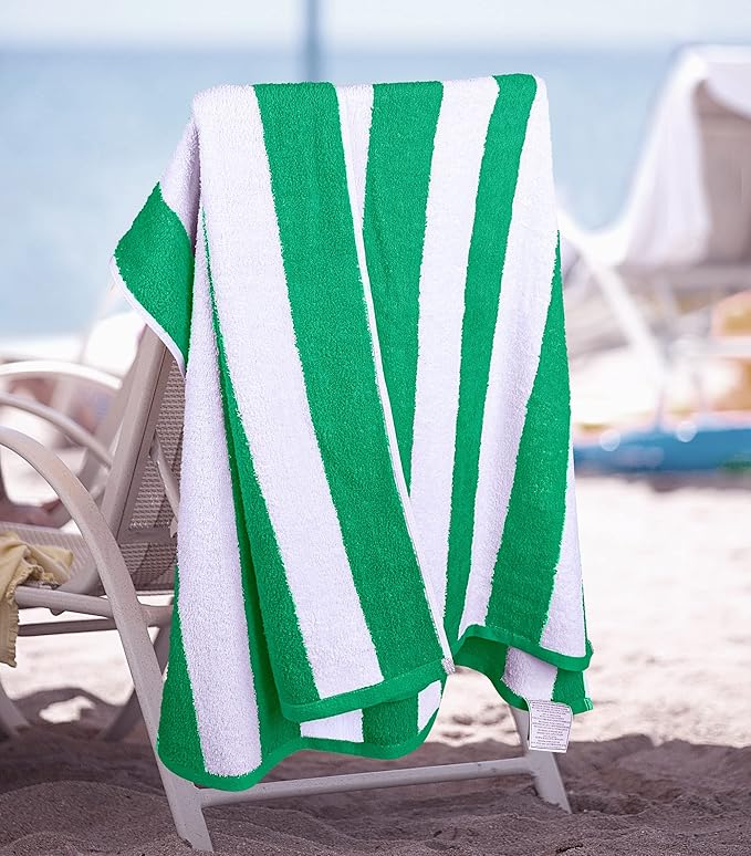 Utopia Towels 4 Pack Cabana Stripe Beach Towel Oversized 100% Ring Spun Cotton Beth Towels Highly Absorbent Quick Dry , Green