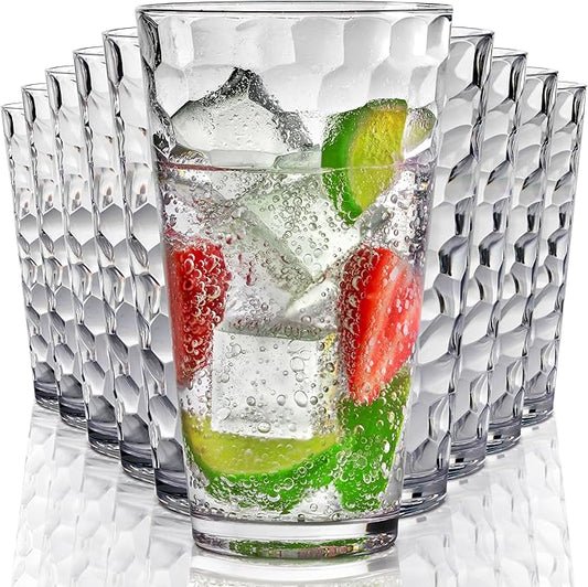 Hammered Plastic Drinking High Tumbler, Dishwasher-Safe Premium Quality Glasses, BPA-Free Reusable Outdoor Cups, 22 oz Set of 10