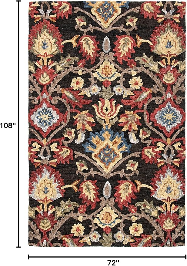 SAFAVIEH Blossom Collection Area Rug - 6' x 8', Charcoal & Multi, Handmade Wool, Ideal for The Living Room, Bedroom, Dining Room (BLM402H-68)